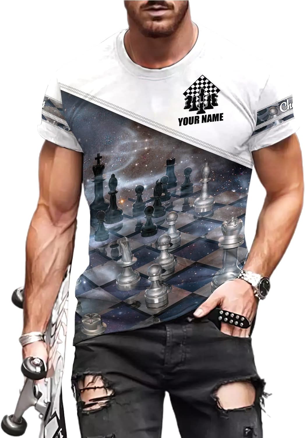 Personalized Name Chess 3D Full Color Shirt, Custom Name Chess 3D Shirt for Men, Women, Chess Lover, USA Chess Shirt