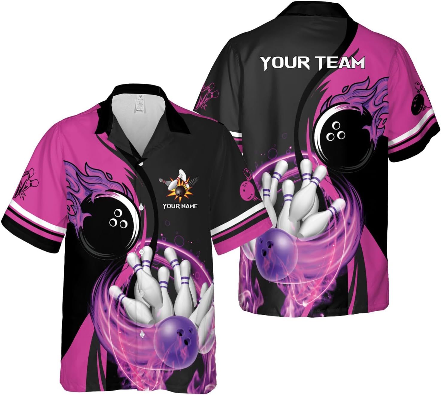 Rivelus Personalized Name Bowling Hawaii Shirts for Men and Women 3D, Bowling Shirts for Team Bowling, Bowling Shirts Gift
