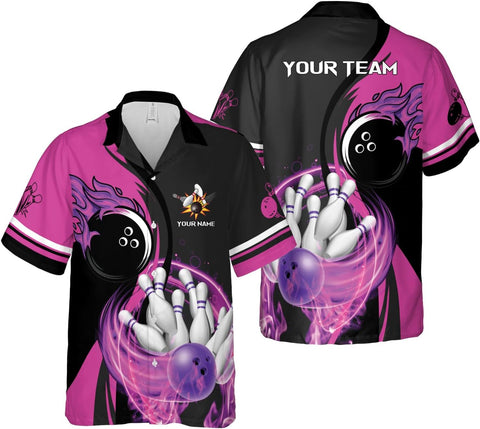 Rivelus Personalized Name Bowling Hawaii Shirts for Men and Women 3D, Bowling Shirts for Team Bowling, Bowling Shirts Gift