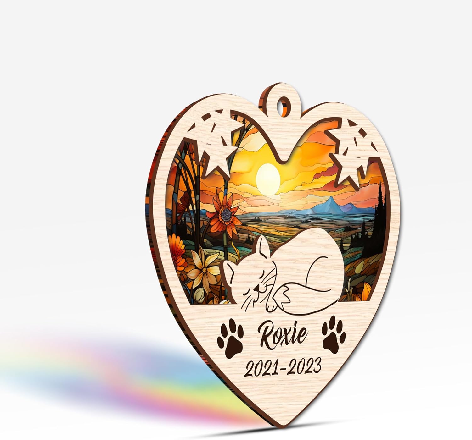 MAPrints Personalized Cat Christmas Ornaments, Cat First Christmas Suncatcher Wood Ornaments, Gifts for Cat Lovers, Cat Memorial Ornament, Forever Loved Cat Keepsake, Cat Loss Gifts (CAT 13)
