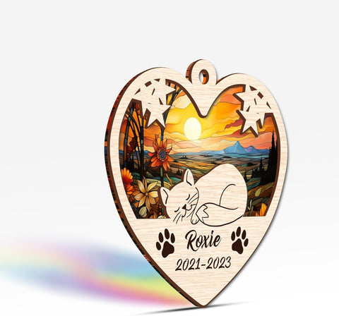 MAPrints Personalized Cat Christmas Ornaments, Cat First Christmas Suncatcher Wood Ornaments, Gifts for Cat Lovers, Cat Memorial Ornament, Forever Loved Cat Keepsake, Cat Loss Gifts (CAT 13)