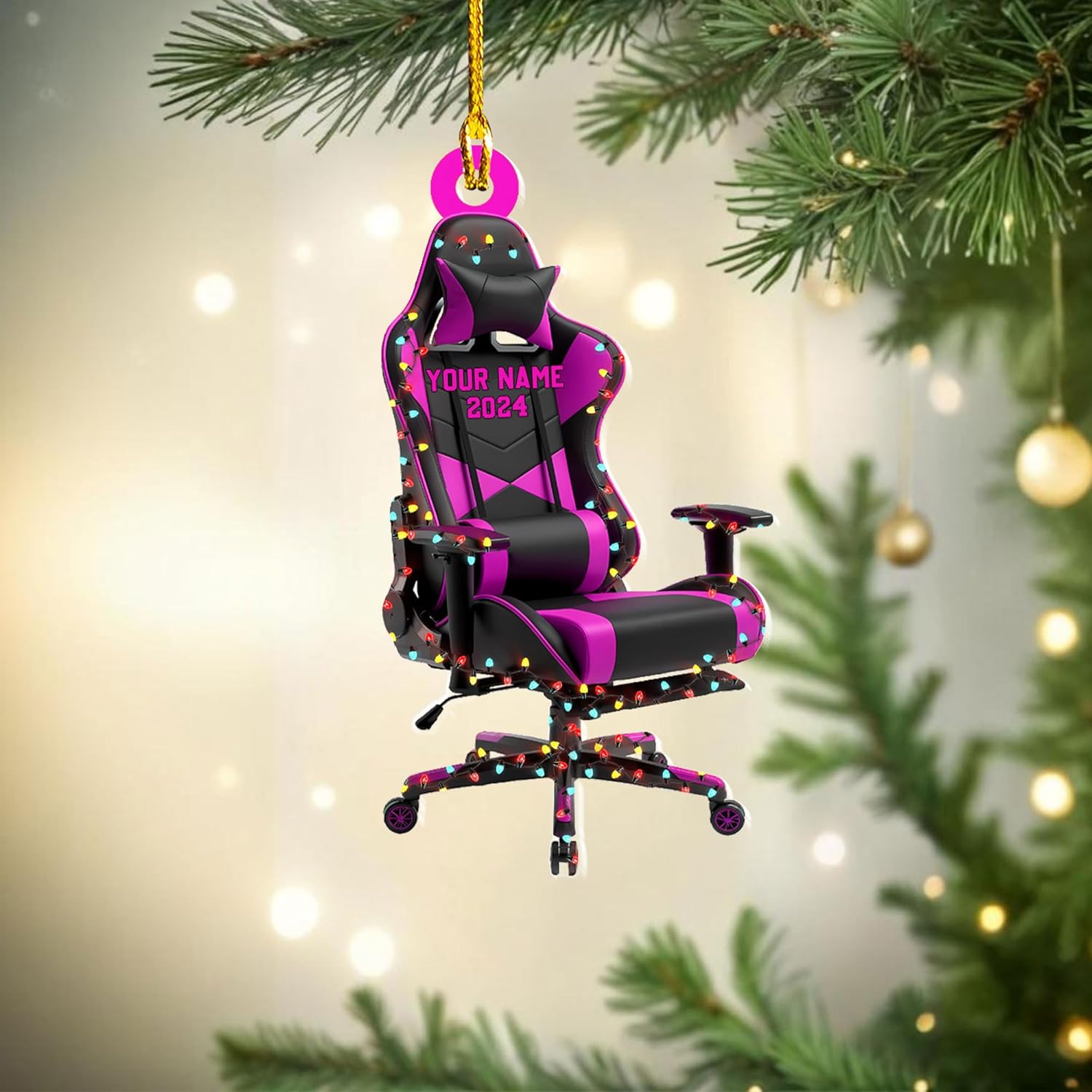 Ligthuy Personalized Gaming Ornaments for Christmas Tree, Computer Gaming Christmas Ornaments, Chair Gaming Chrismas Ornament for Gamer, Game Lover, Chair Gaming Xmas Decor (GM10)