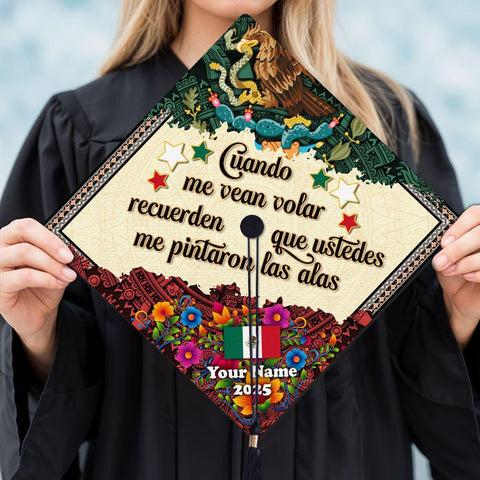 Pretyprints Mexican American Graduation Cap Topper, Mexican Grad Cap Topper, Mexico Graduation Decoration Class of 2025