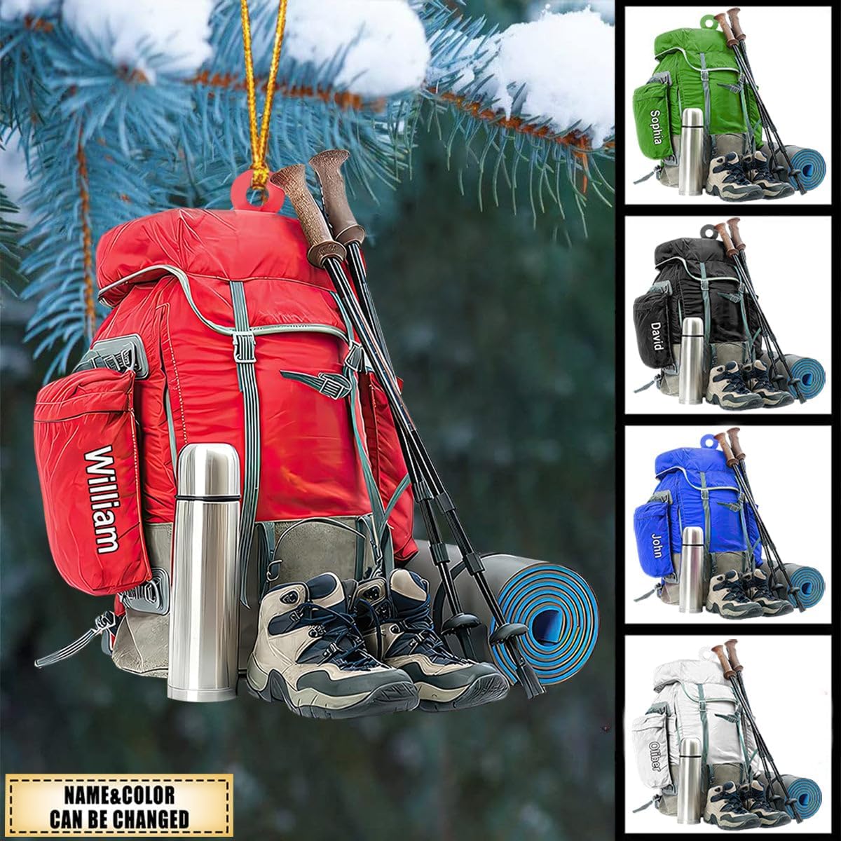 Personalized Hiking Ornaments for Christmas Tree, Hiking Ornament Gift for Hiker Women and Men, Mountain Hiking Ornament Gift for Hiking Lover, Mountain Climber, Through Hiker Ornament (Hiking 1)