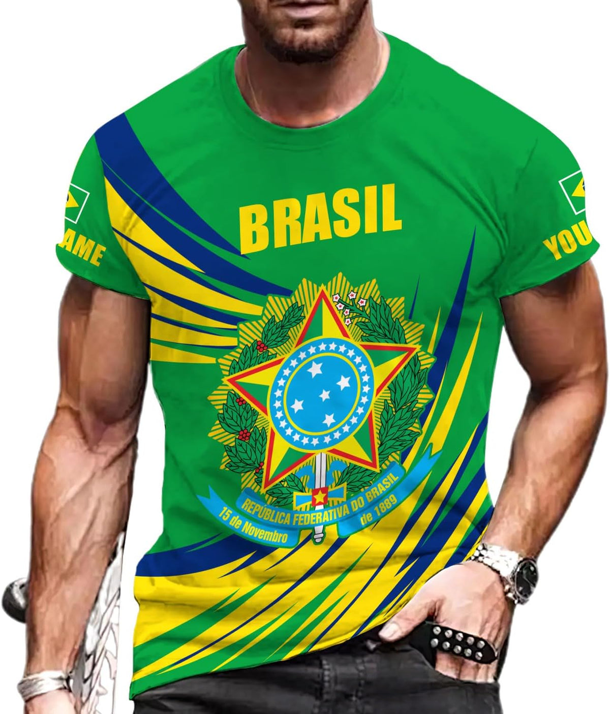 Mostprints Personalized Name Brazil Shirt 3D, Brasil Shirt Flag Custom Name Brazilian Shirt for Men and Women Unisex S-5XL