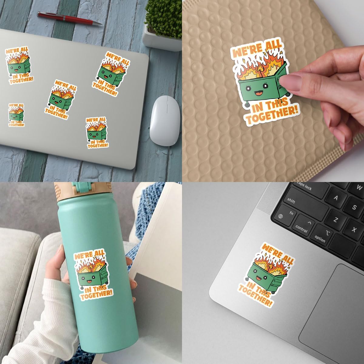 3 Pcs We're All in This Together Sticker Funny Dumpster Fire Sticker Garbage Fire Trash Dumpster Fire Meme Waterproof Vinyl for Laptop Water Bottle Phone Car Helmet Hard Hat Funny Gifts Sticker 3"x3"