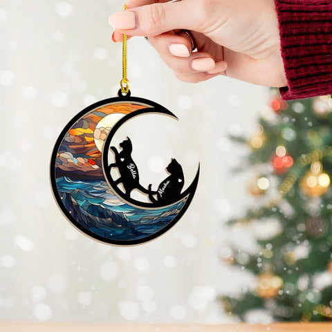 MAPrints Personalized Cat Christmas Ornaments, Cat First Christmas Suncatcher Wood Ornaments, Gifts for Cat Lovers, Cat Memorial Ornament, Forever Loved Cat Keepsake, Cat Loss Gifts (CAT 14)