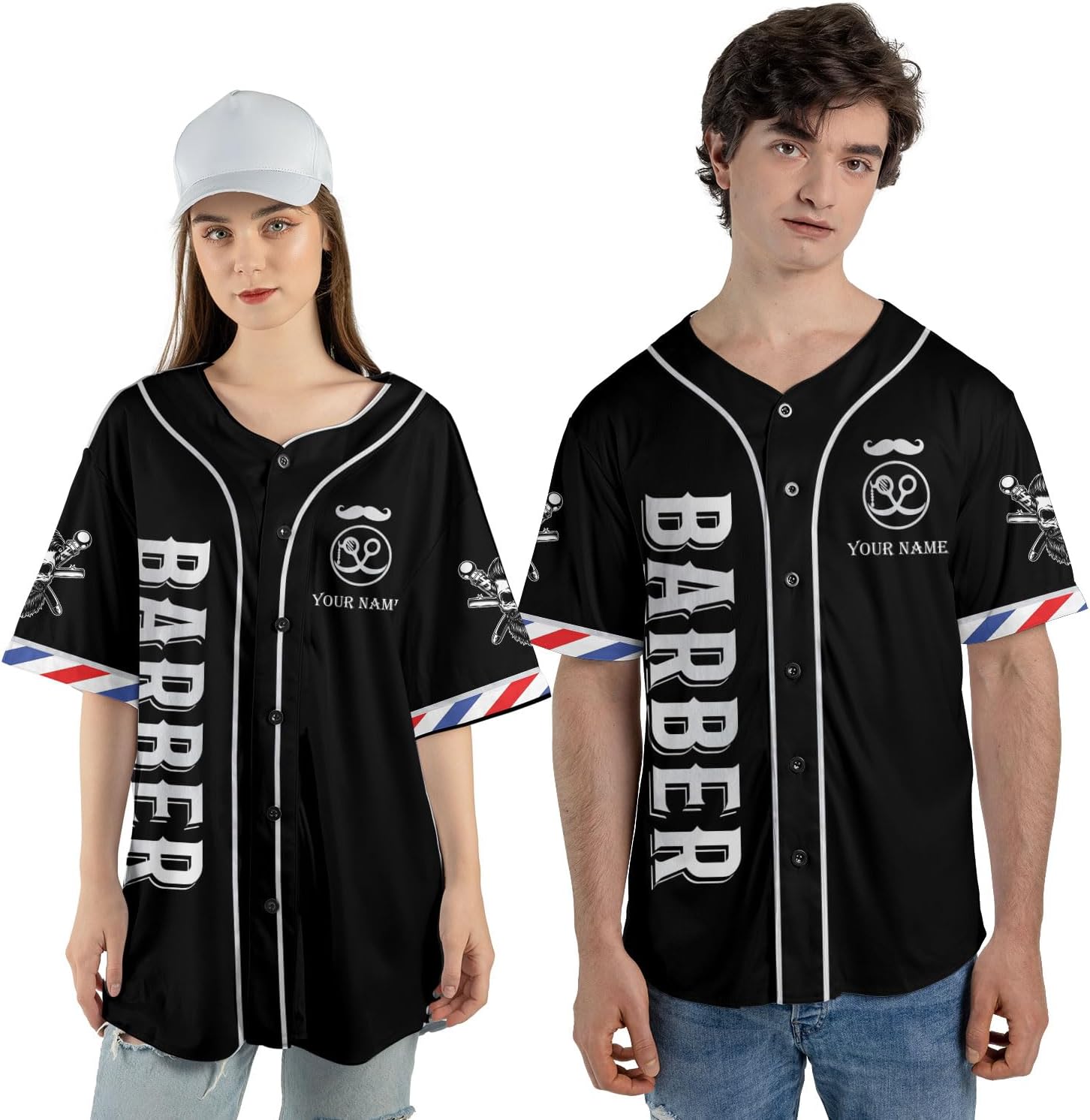 Personalized Barber Shop Baseball Jersey, Hairdresser Jersey, Barber Tools Hat
