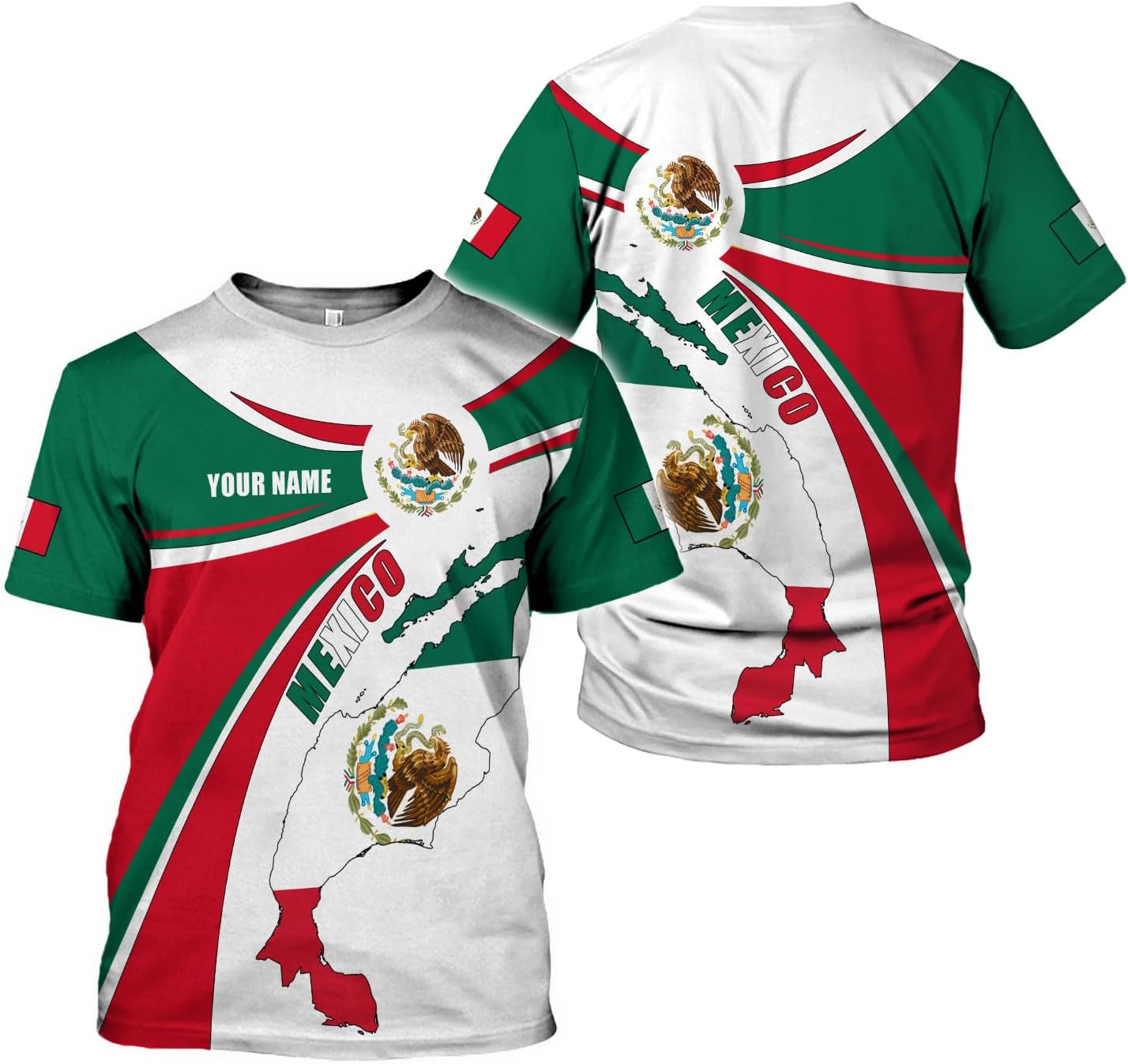 Mostefy Personalized Name Mexican Shirts 3D Customized Mexico Shirt US Flag, Mexican Shirts for Women Unisex