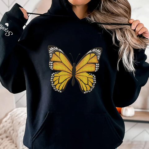 Podagree Personalized Butterfly Embroidered Sweatshirt, Custom Pink Butterfly Hoodie Name FLower Graphic