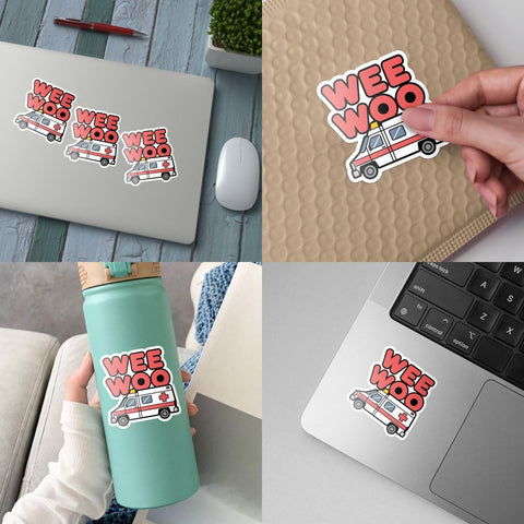(3Pcs) Wee Woo Ambulance Funny Paramedic Sticker, Ambulance Driver Sticker Funny EMS EMT Stickers Medical Parademic Gifts - Stickers for Laptop Water Bottle Phone Car Window Helmet 3" (Red)