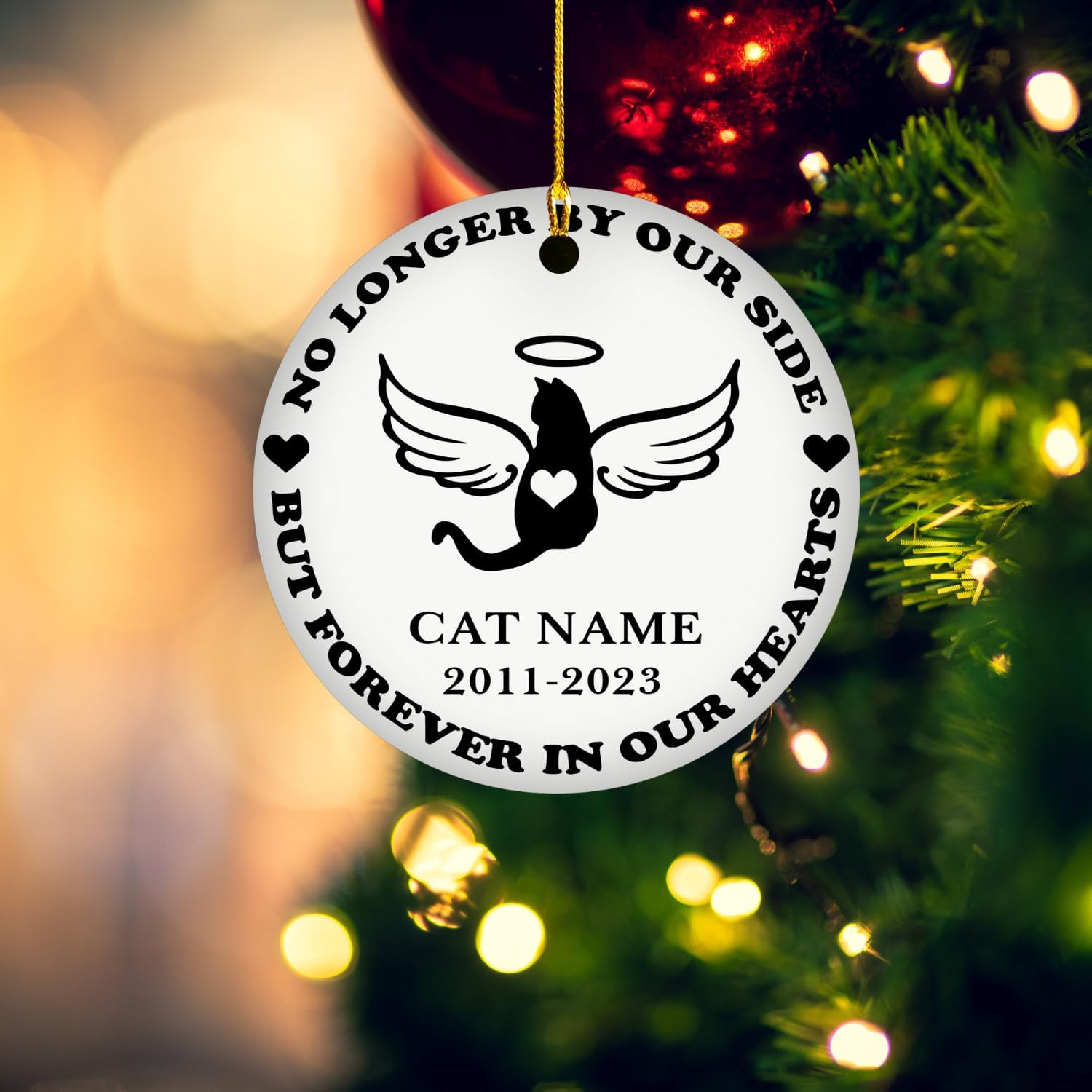 MAPrints Personalized Cat Christmas Ornaments, Cat First Christmas Ceramic Ornaments, Gifts for Cat Lovers, Cat Memorial Ornament, Forever Loved Cat Keepsake, Cat Loss Gifts (CAT 11+)