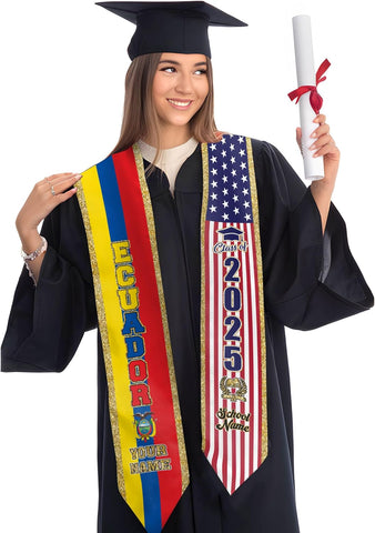 Pretyprints Ecuador Graduation Stole, Ecuadorians American Flag Graduation Sash 2025, Ecuadorians Graduation Sash