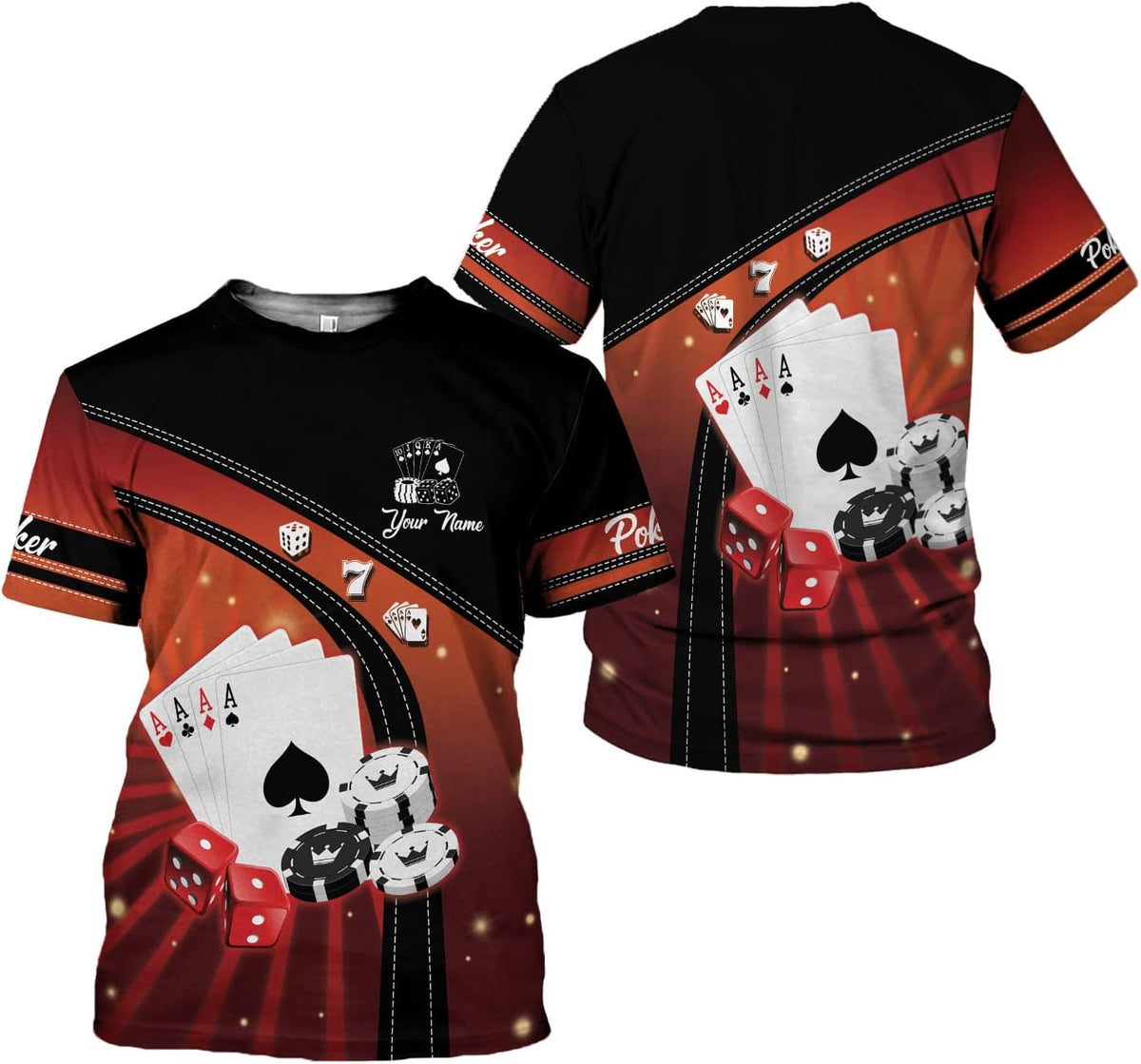 Personalized Poker Shirt, Poker Player Shirt, Funny Casino Poker Pattern 3D Over Print, Unisex Poker Tshirt Men Women