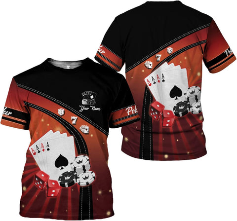 Personalized Poker Shirt, Poker Player Shirt, Funny Casino Poker Pattern 3D Over Print, Unisex Poker Tshirt Men Women