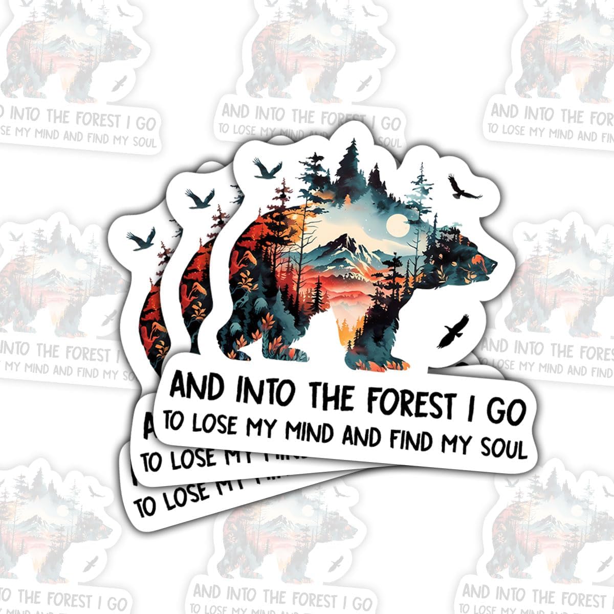 (3 Pcs) Into The Forest I Go to Lose My Mind and Find My Soul Sticker - Inspirational Hiking & Camping Quote Vinyl Waterproof Sticker for Laptop, Tumbler, Water Bottle, and More - 3 inch