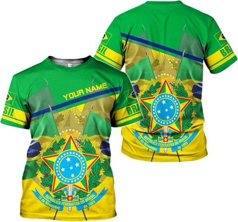 Mostprints Personalized Name Brazil Shirt 3D, Brasil Shirt Flag Custom Name Brazilian Shirt for Men and Women Unisex S-5XL