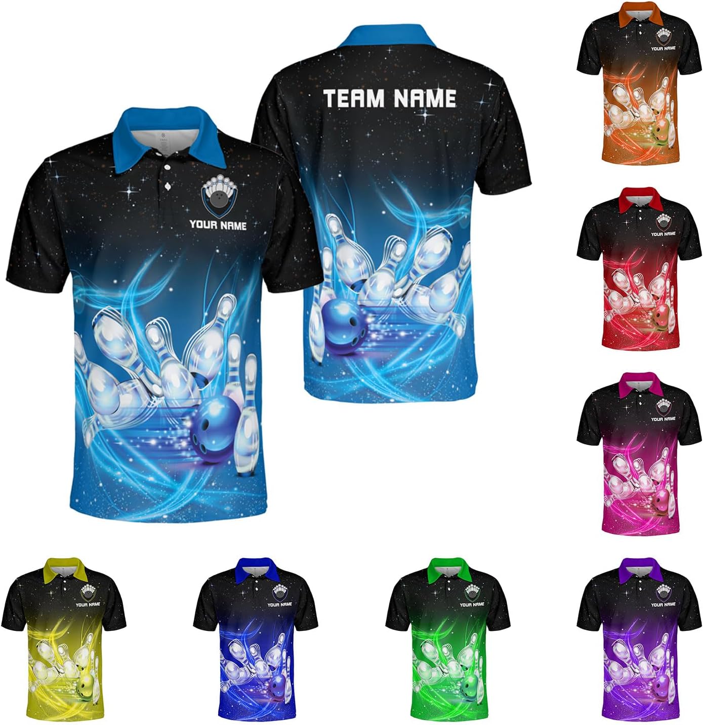 Ligthuy Personalized Name Bowling Polo Shirts 3D for Men and Women, Bowling Shirt, Bowling Shirts for Men Team Bowling Shirt