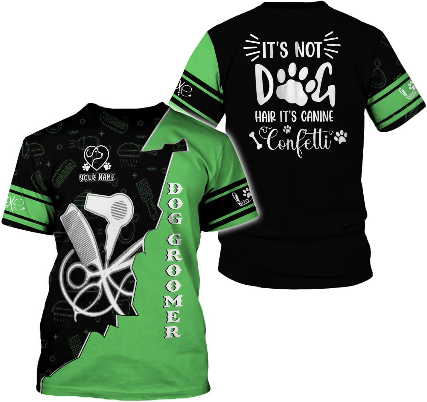 Suseaz Personalized Dog Grooming 3D Shirt, Pet Spa Short Sleeve T-Shirt Cute Pet Grooming Tshirt for Women and Men Groomer