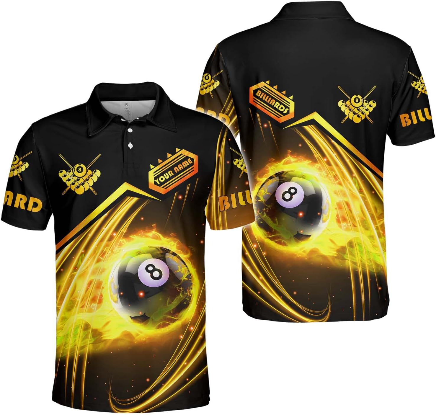 Riveprints Personalized 8 Ball Polo Shirt, Billiard Shirt Custom Billiard Player 3D Print Shirts for Men Women Teams Pool