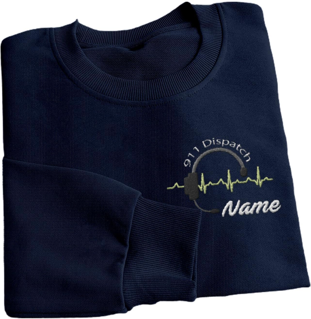 Intenprints Personalized Embroidered Dispatcher Shirt 911 Emergency Services Sweatshirt Thin Gold Line Flag Dispatcher Shirt