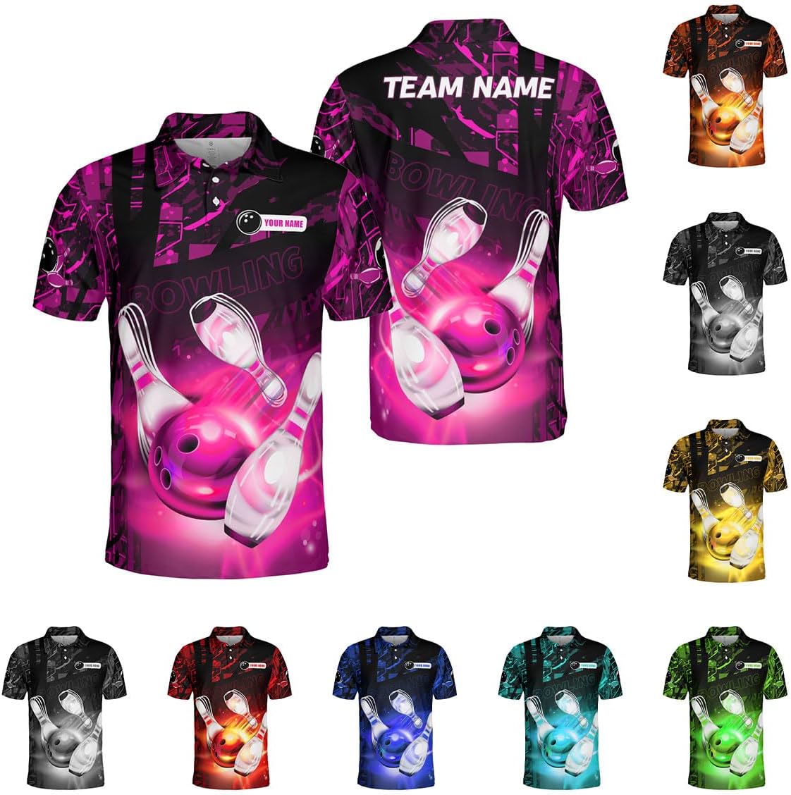 Ligthuy Personalized Name Bowling Polo Shirts 3D for Men and Women, Bowling Shirt, Bowling Shirts for Men Team Bowling Shirt