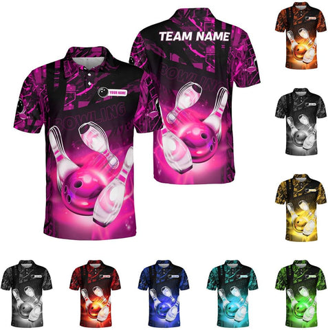 Ligthuy Personalized Name Bowling Polo Shirts 3D for Men and Women, Bowling Shirt, Bowling Shirts for Men Team Bowling Shirt