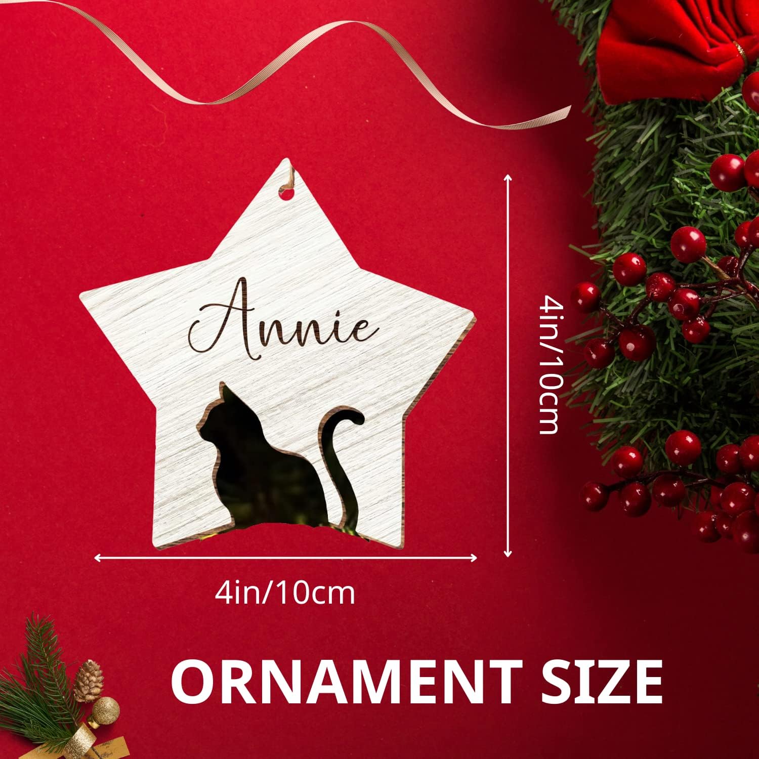 Mostefy Personalized Wooden Dog Cat Paw Ornament Christmas, Custom Dogs Cat Suncatcher Pet Name Ornaments, Customized Memorial Dog Ornament for Christmas Tree (Cat 2)