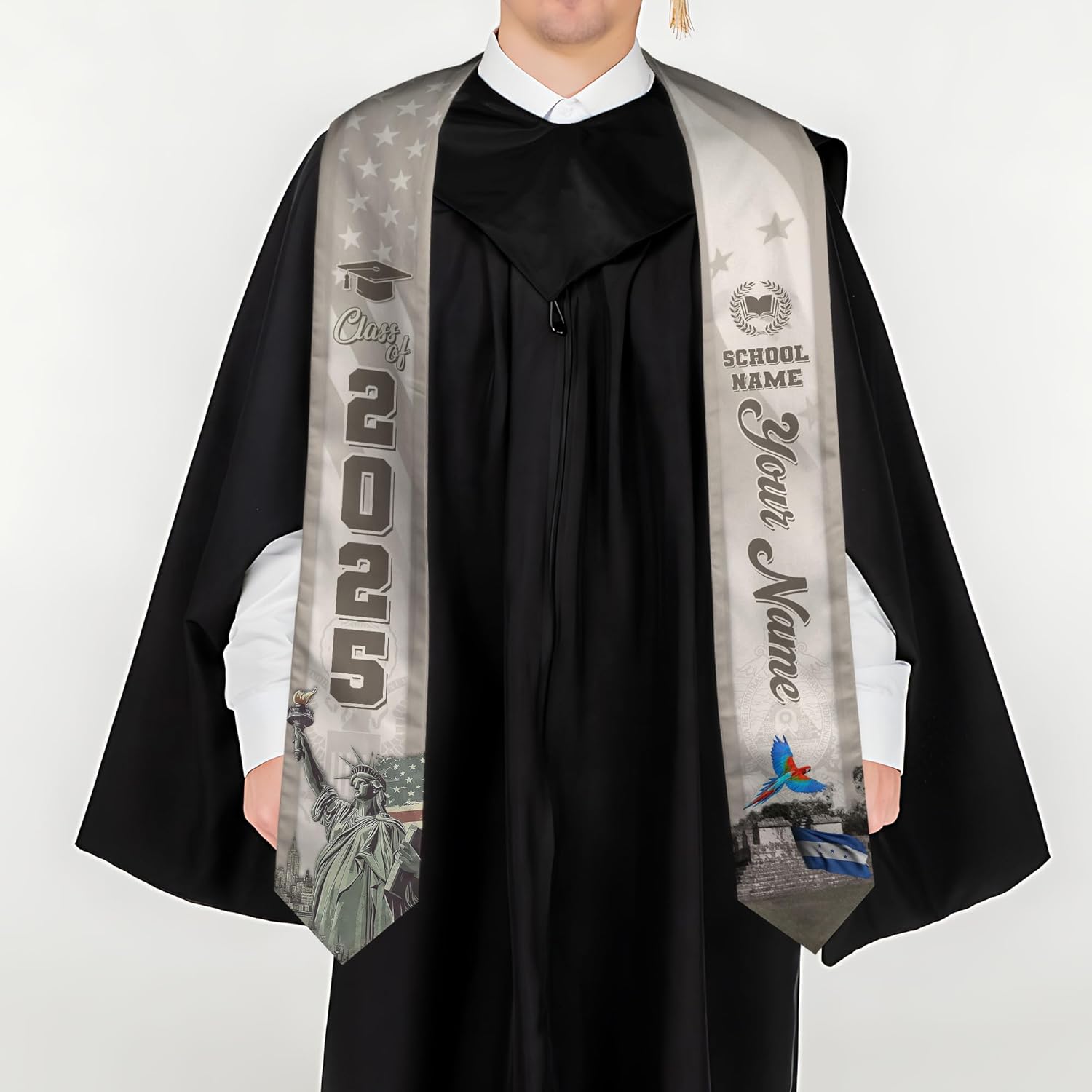 Pretyprints Honduran Graduation Sash, Custom Honduran American Flag Graduation Sash 2025, Honduras Graduation Stole