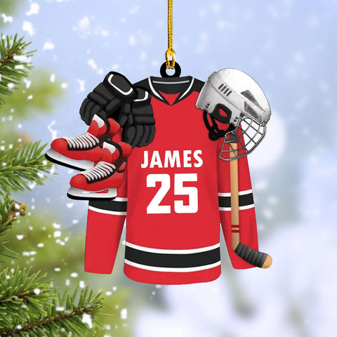 HomeDesign Personalized Hockey Christmas Ornament, Hockey Skates Helmet and Stick, Hockey Player Ornament, Hockey Ornaments, Gift for Hockey Lovers Hockey Ornament Christmas Decor (H7)