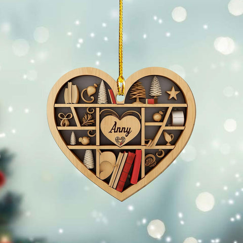 MAPrints Personalized Book Lovers Heart Ornament, Reading Book Xmas Ornament 2024, Bookshelf Printed Wood Ornament Gift for Her Librarian 2D Flat Printed Wood Book Lovers Ornament (Book 4)