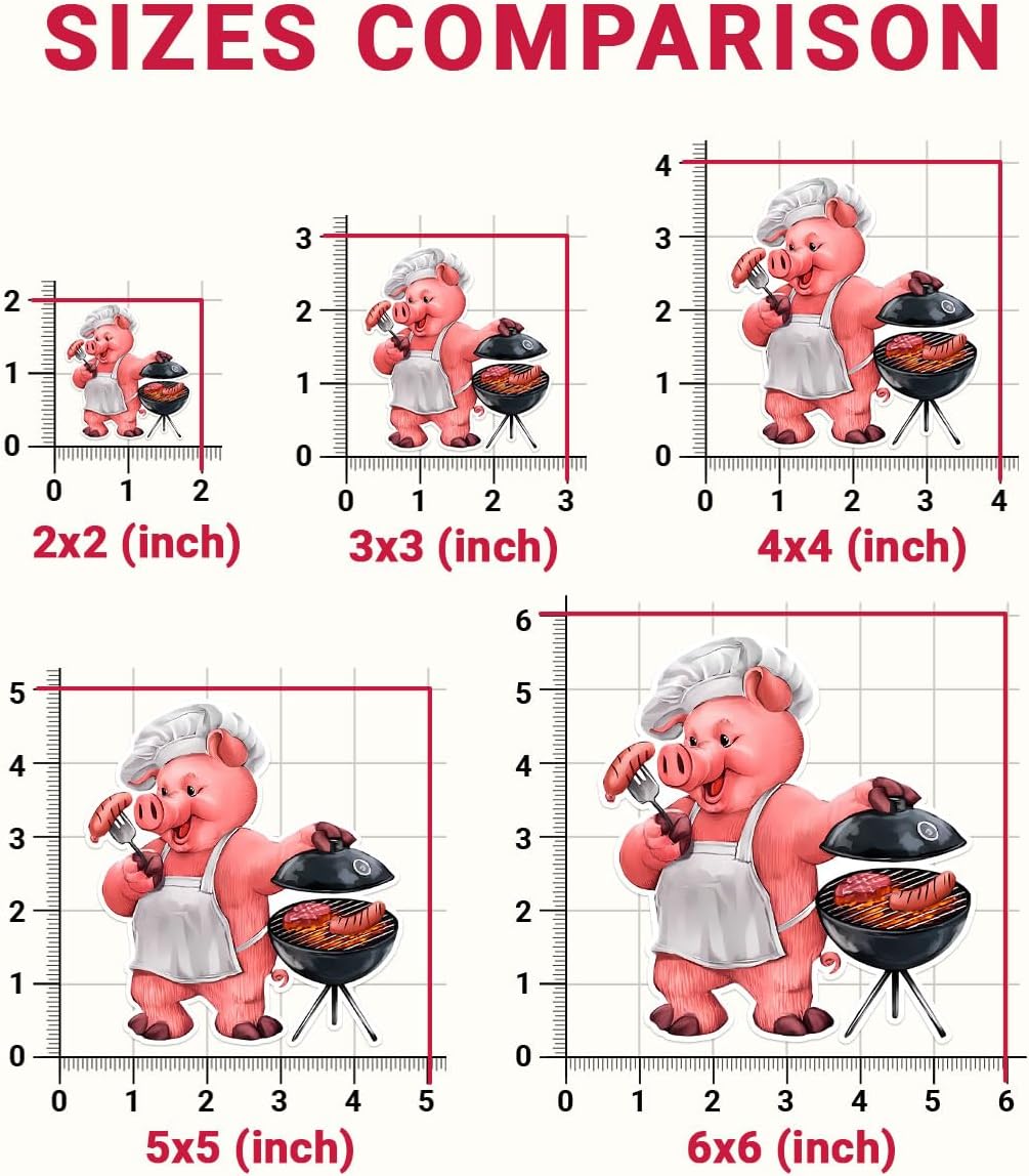 (3Pcs) BBQ Grilling Barbeque Grill Vinyl Sticker Waterproof Decal, A Pig Standing & Grilling BBQ, Barbeque Stickers, Piggy Stickers - Sticker for Laptop Water Bottle Phone Car Window Helmet 3"