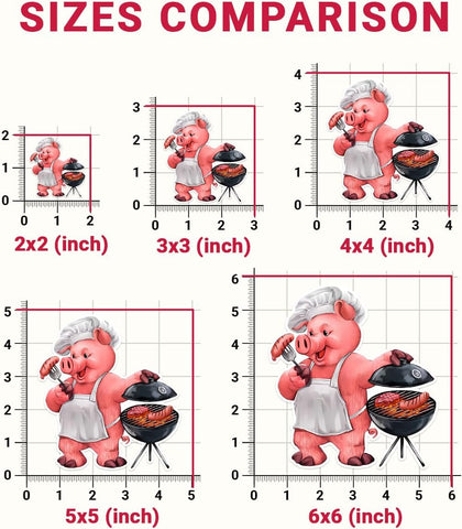 (3Pcs) BBQ Grilling Barbeque Grill Vinyl Sticker Waterproof Decal, A Pig Standing & Grilling BBQ, Barbeque Stickers, Piggy Stickers - Sticker for Laptop Water Bottle Phone Car Window Helmet 3"