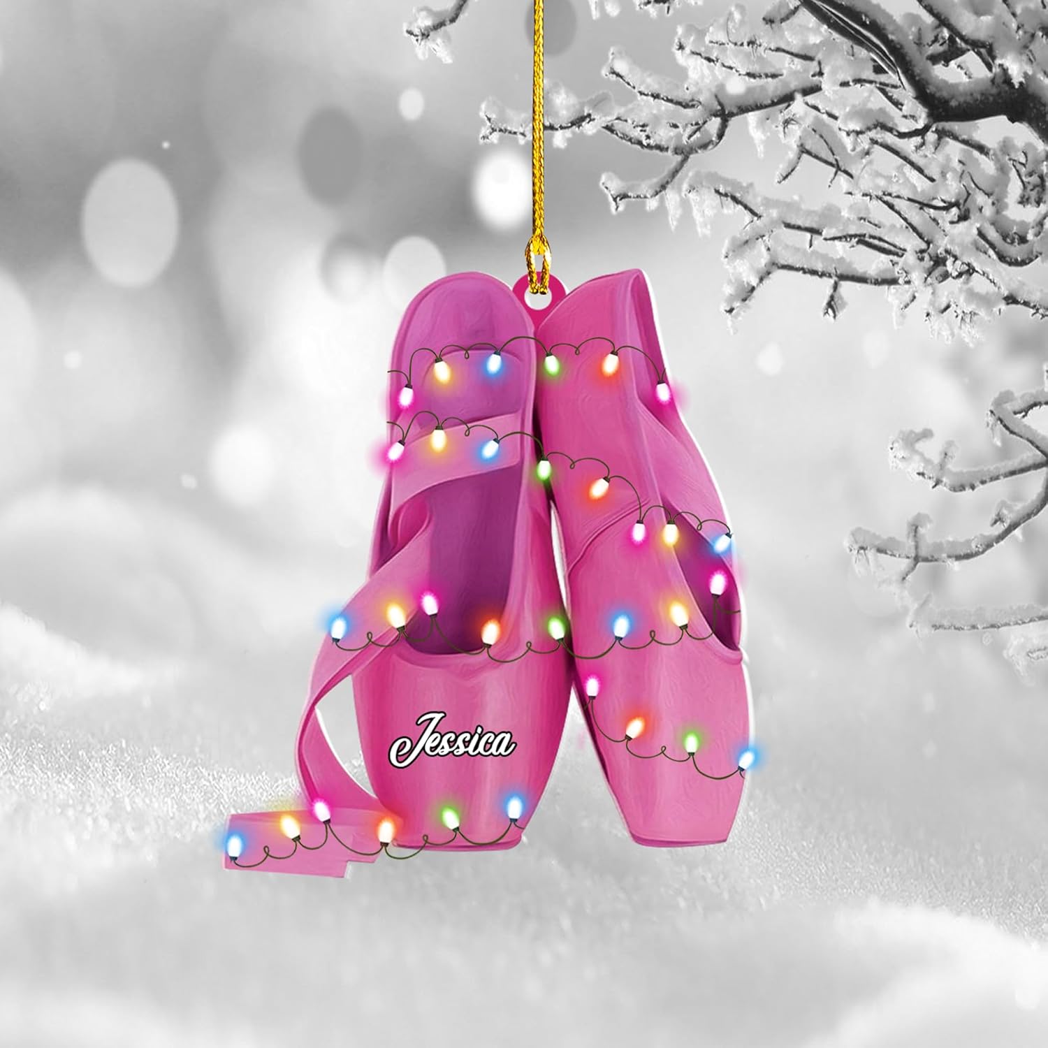 Ballet Dancer Ornament, Personalized Ballet Dancer Pointe Shoes with Christmas Light Shape Flat Ornament, Gifts for Ballet Lovers, Her, Friend, Ballet Christmas Ornament (Multi 7)