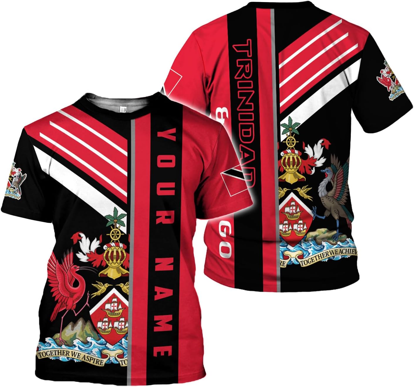 Vybonz Personalized Trinidad & Tobago Hoodie 3D Trinidad and Tobago Coat of Arms Flag Sweatshirt Trinidad Pride Zip Hoodie