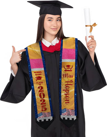 Pretyprints Personalized Class Of 2025 Teacher Graduation Stole Custom Teacher Pencil Graduation Sash Gift College Graduation