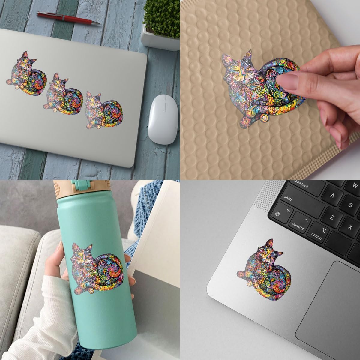 (3Pcs) Cat Funky Colors Glow Vinyl Bumper Decal Sticker, Cats Bumper Stickers, Color Cats Decal - Stickers for Laptop Water Bottle Phone Car Window Helmet 3" (DR Cat 2)