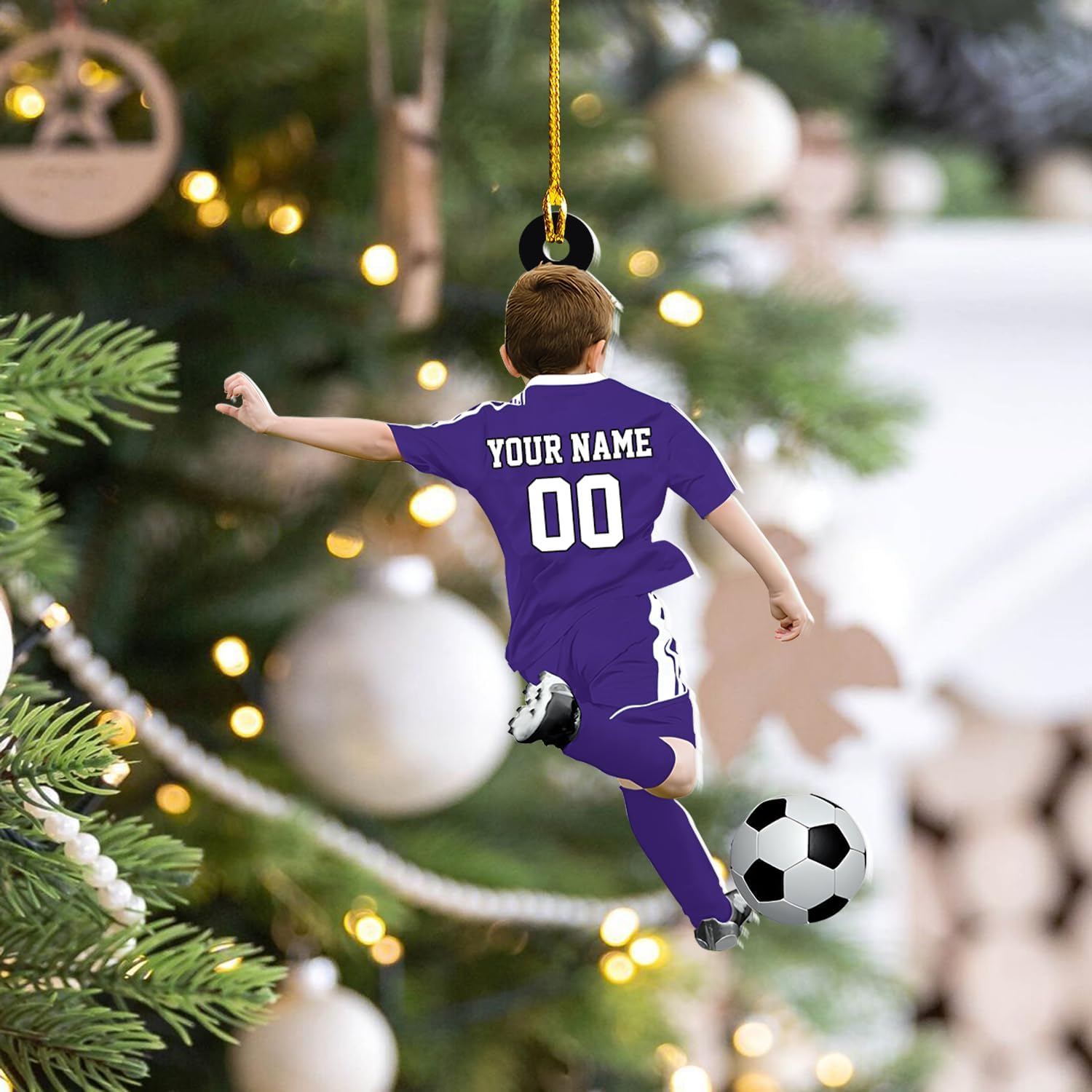 Personalized Soccer Player Christmas Ornament Great Gift Idea for Soccer Players and Soccer Lovers Custom Name Christmas Wood Plastic Ornament Custom Christmas Tree Hanging Gifts Home (CS6)