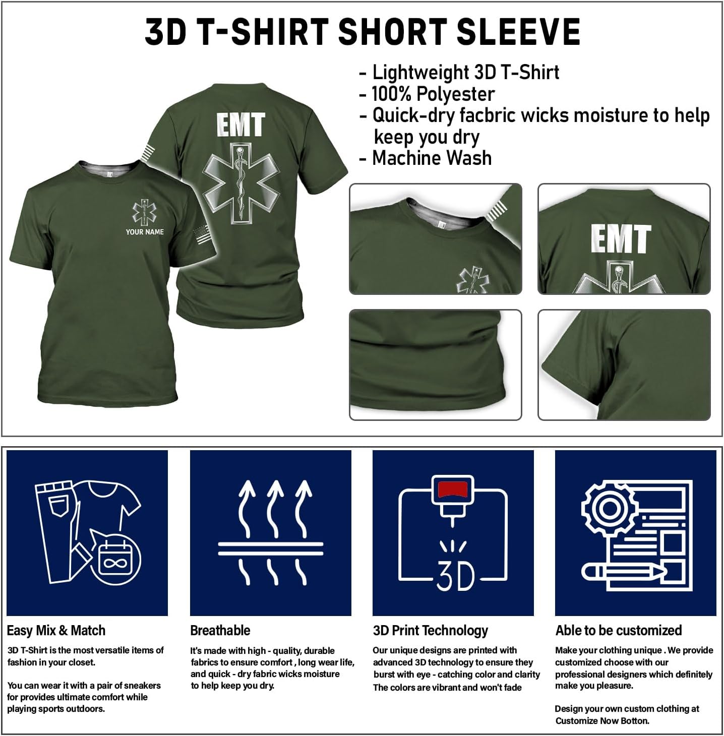Mostefy Personalized EMT Shirt, EMS Shirt, Customized EMS Shirts,EMT Paramedic Uniform Emergency Medical Technician Shirts