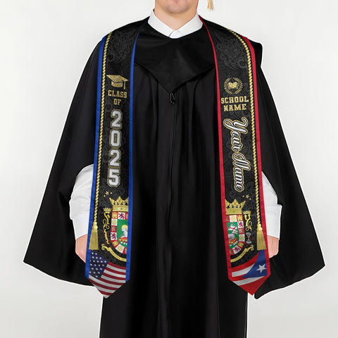 Personalized Puerto Rican Graduation Stole, Puerto Rican Graduation Sash 2025, Puerto Rico Graduation Sash