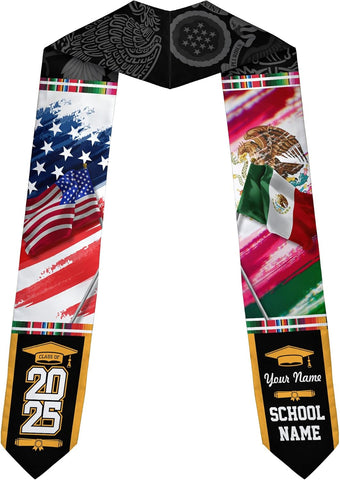 Custom Mexican Graduation Sash, Mexico Graduation Stole Customize Photo, Mexican American Flag Graduation Sash 2025