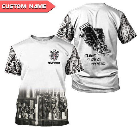 Personalized Barber Shop Shirt 3D Barber Shirts Hairdresser Haircutting Hairstylist Custom Salon Barber Tshirt Pole Scissors