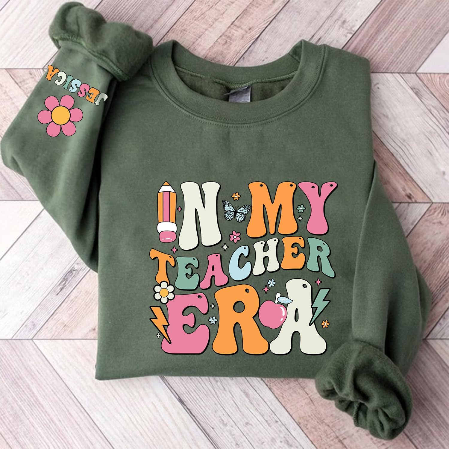 Custom In My Teacher Era Shirt Teacher Sweatshirt Kindergarten Preschool Tops Funny Teaching Life Tees Back to School Gifts