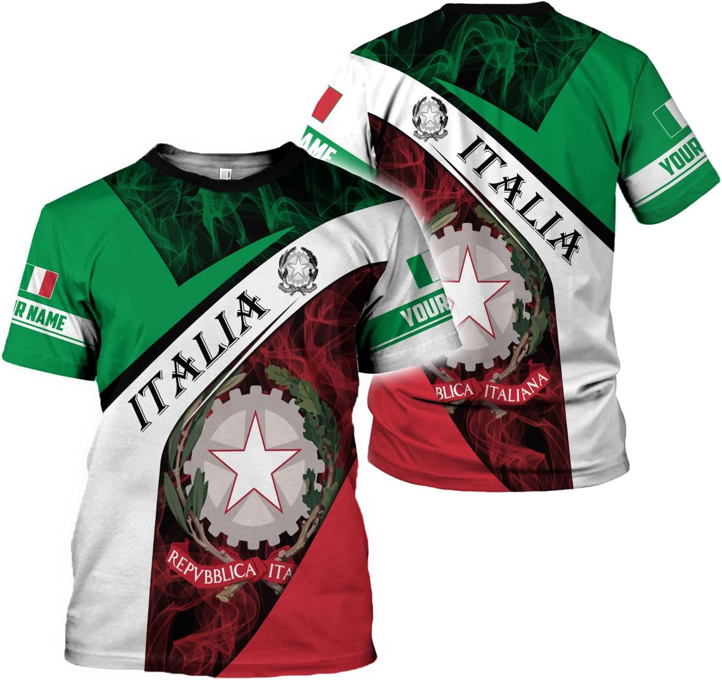 Ligthuy Personalized Name Italy Shirt 3D, Custom Italian Shirt Flag for Men and Women, Italia Shirt Soccer Unisex Size
