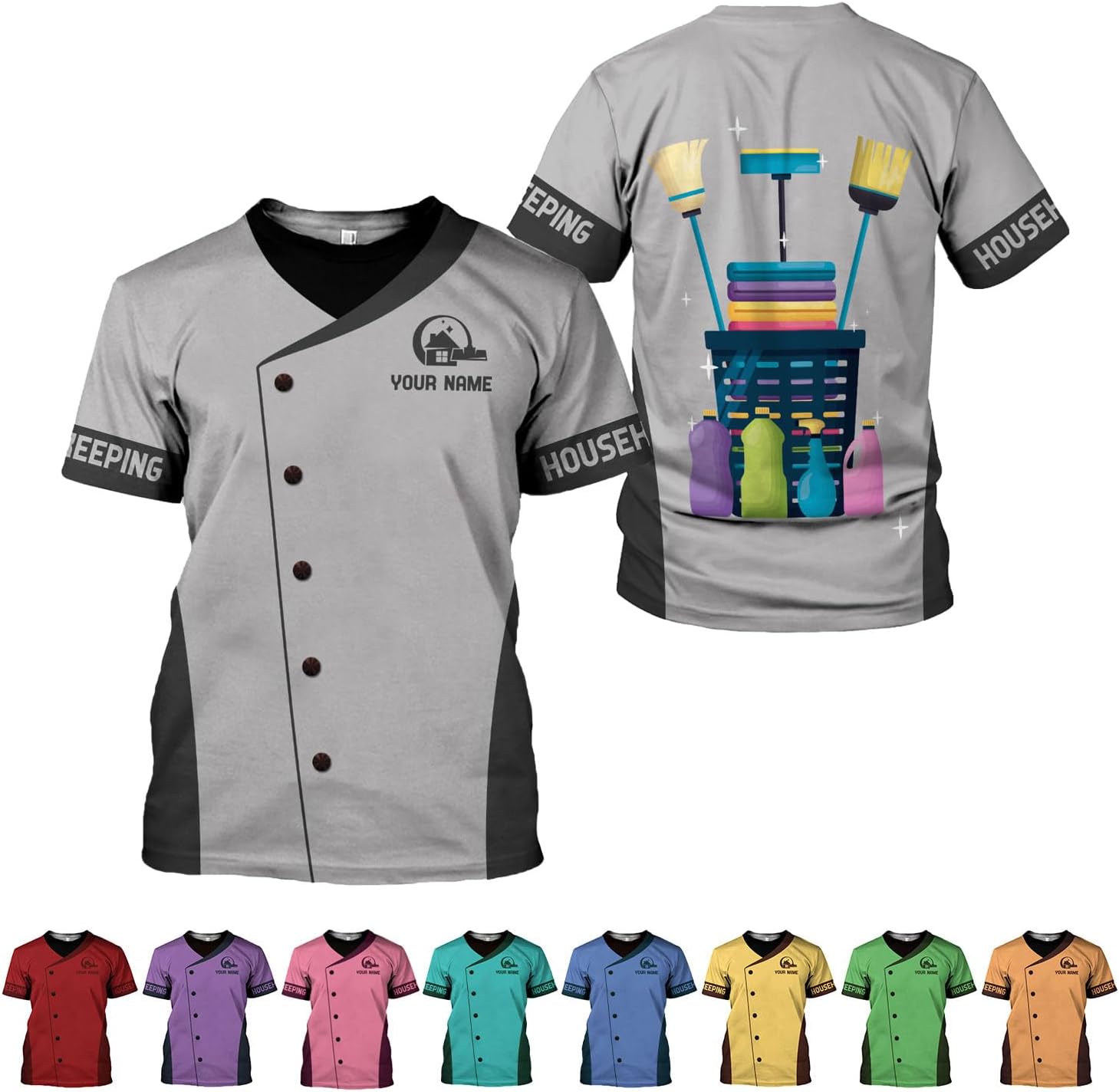Personalized Housekeeping Shirts, Custom Cleaning Uniforms for Women 3D Cleaning Service Gifts Housekeeper Shirt Clean Lady