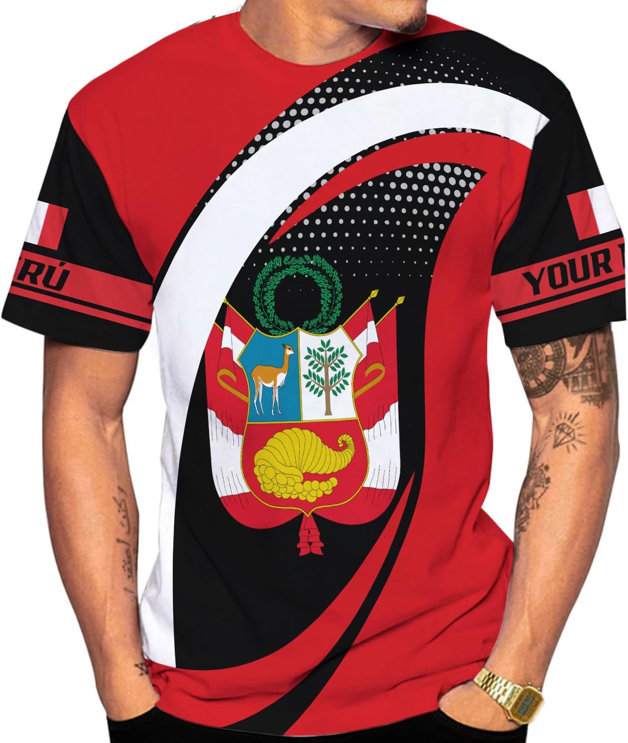 Woseprints Personalized Name Peru T-Shirts, Peru Flag Pride 3D T-Shirt for Men & Women