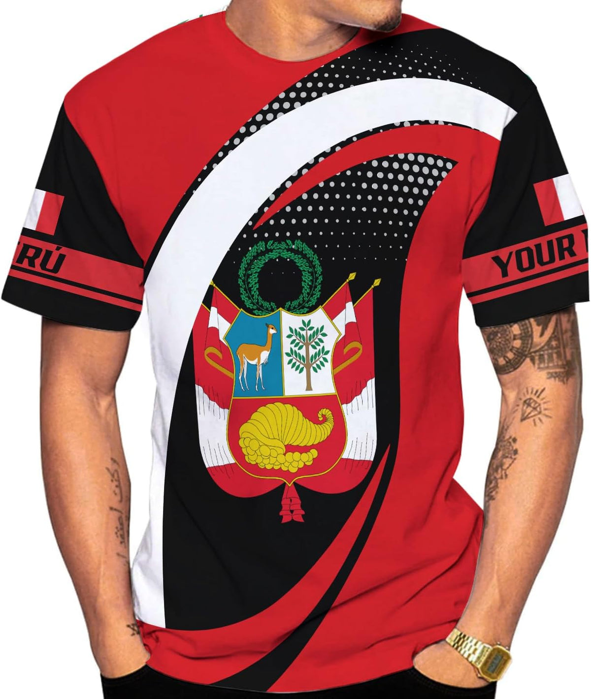 Woseprints Personalized Name Peru T-Shirts, Peru Flag Pride 3D T-Shirt for Men & Women