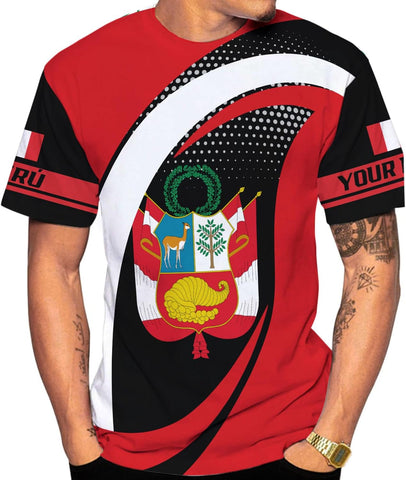 Woseprints Personalized Name Peru T-Shirts, Peru Flag Pride 3D T-Shirt for Men & Women