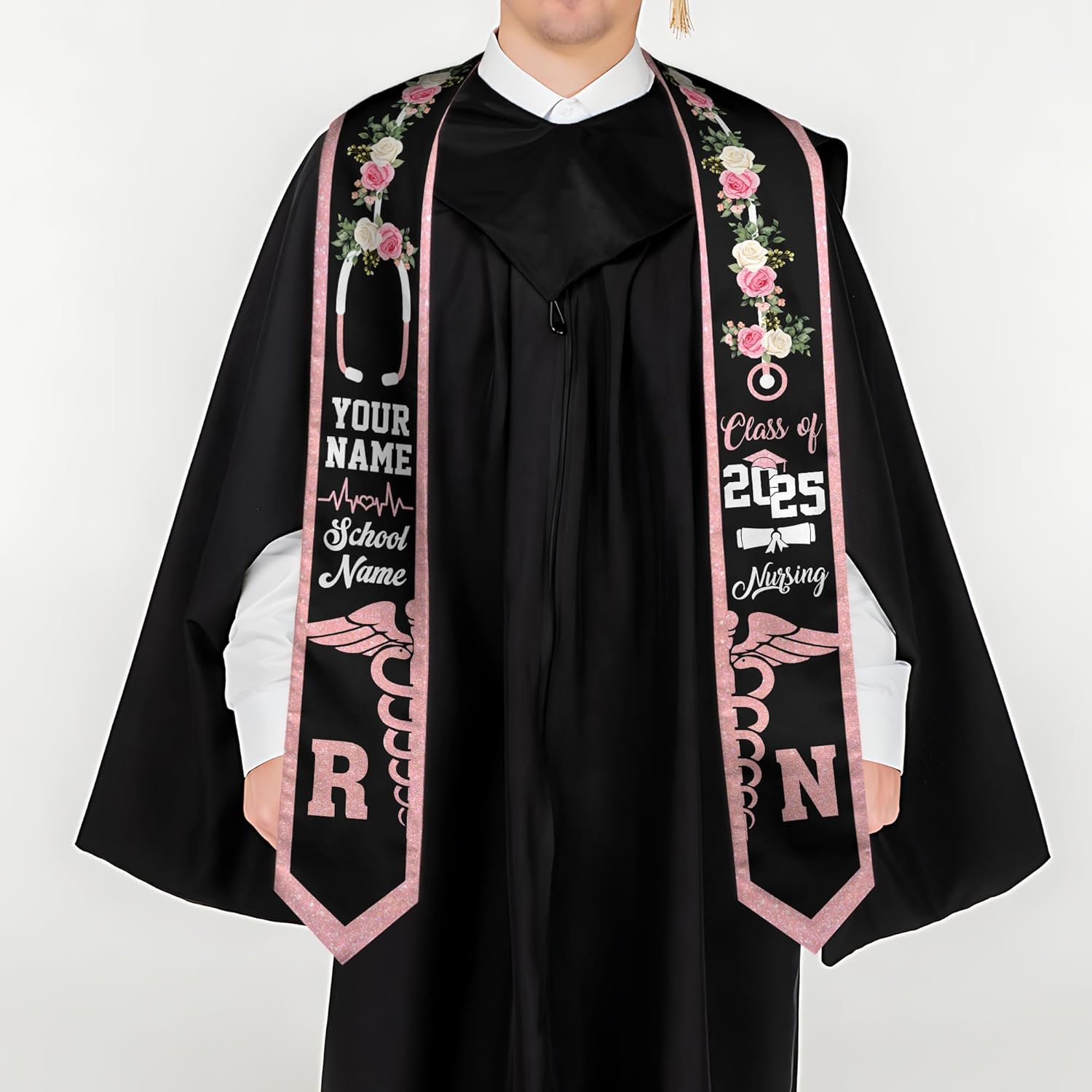 Pretyprints Custom Nurse Sash Graduation, RN Graduation Stole Gifts for Friends Nursing Student Senior Class Of 2025