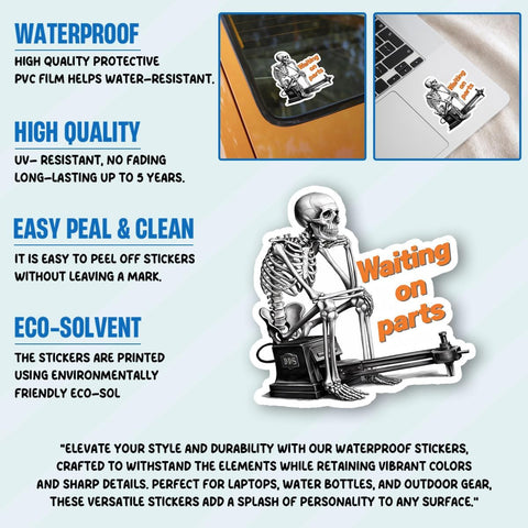 (3PCS) Waiting On Parts Sticker, Gifts Blue Collar Skeleton Repairs Sticker, DDS Waiting On Parts Waterproof Stickers Truck Mechanic Skeleton Decal for Laptop Water Bottle Toolbox Phone Case Cars 3 Inch
